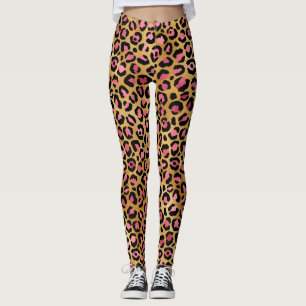 Pink Gold Leopard Pattern Leggings