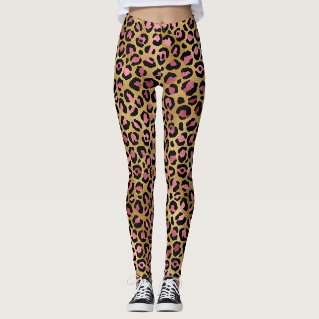 Pink Gold Leopard Pattern Leggings (Front)