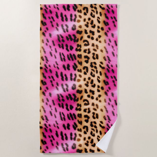 Pink Gold Leopard Print Beach Towel (Front)