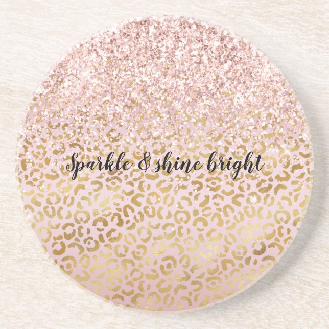 Pink Gold Leopard Print Blush Glitter          Coaster (Front)