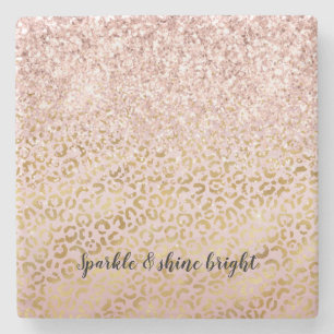 Pink Gold Leopard Print Blush Glitter         Stone Coaster