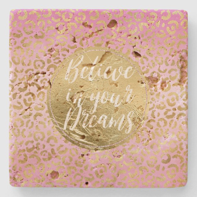  Pink Gold Leopard Print Dream Stone Coaster (Front)