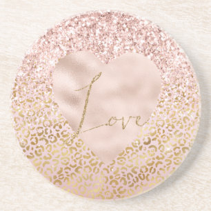 Pink Gold Leopard Print Love Blush Glitter     Coaster