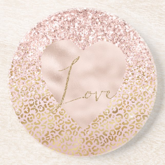Pink Gold Leopard Print Love Blush Glitter     Coaster (Front)