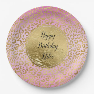  Pink Gold Leopard Print   Paper Plate