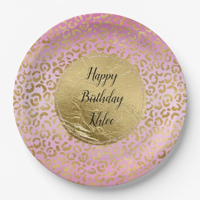  Pink Gold Leopard Print   Paper Plate (Front)