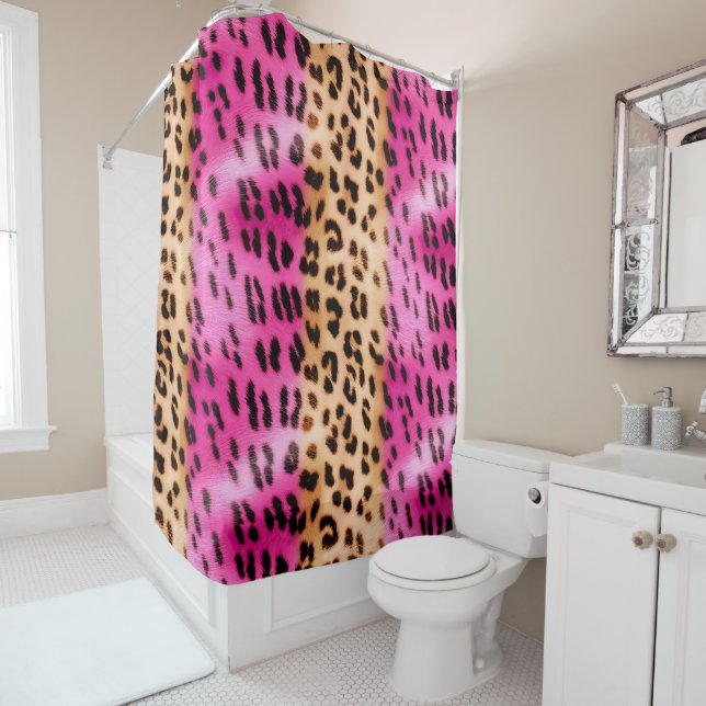 Pink Gold Leopard Print Shower Curtain (In Situ)