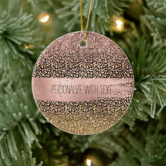 Pink Gold Leopard Print Sparkle Ceramic Tree Decoration (Tree)