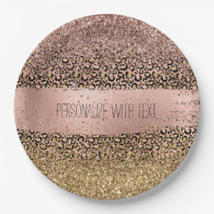 Pink Gold Leopard Print Sparkle Paper Plate