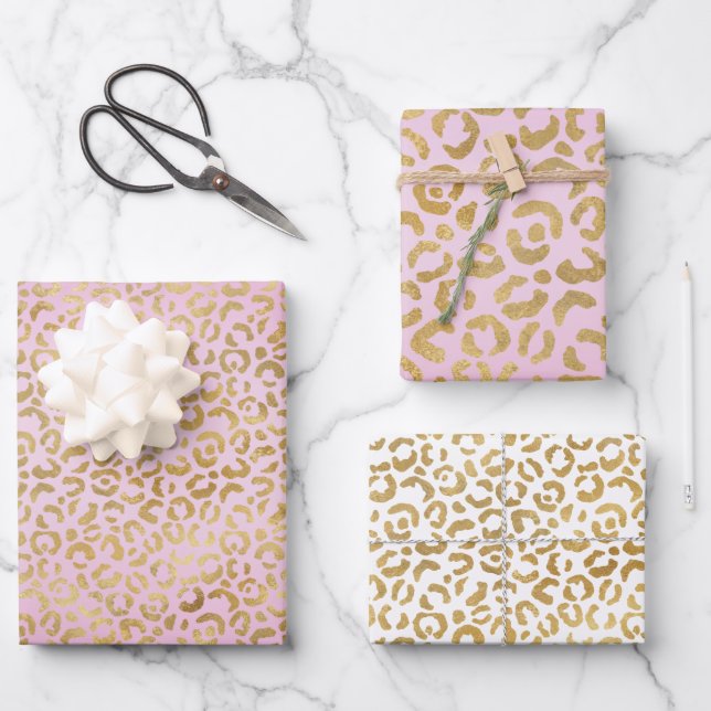 Pink Gold Leopard Print        Wrapping Paper Sheet (Front)