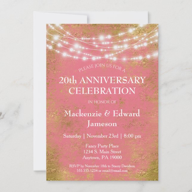 Pink Gold Lights Anniversary Party Invitation (Front)