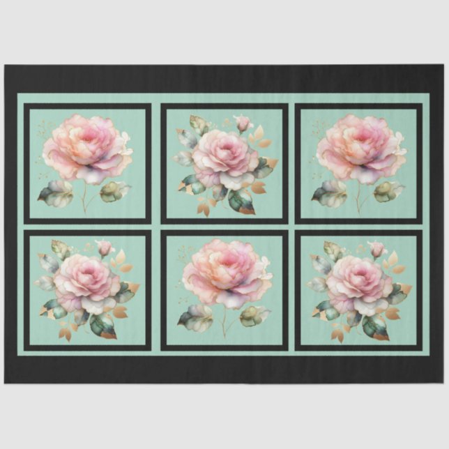 Pink Gold Lined Roses Tiled Decoupage Tissue Paper (Front)