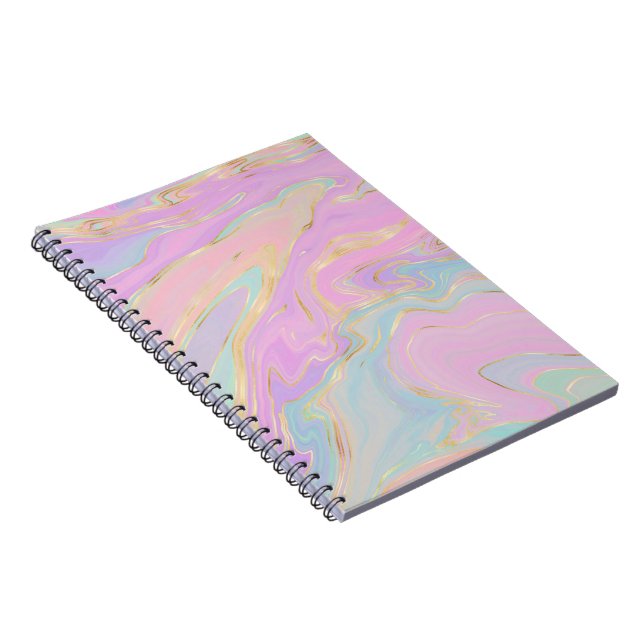Pink Gold Liquid Swirl Rainbow Marble Notebook (Right Side)