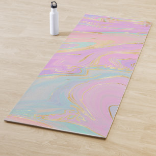 Pink Gold Liquid Swirl Rainbow Marble Yoga Mat