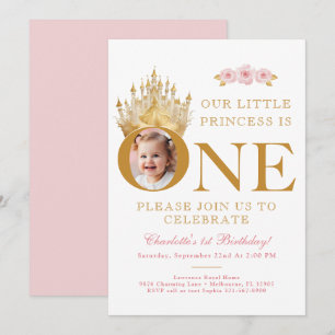 Pink & Gold Little Princess 1st Birthday Photo Invitation
