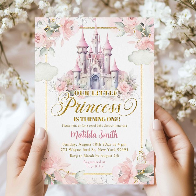 Pink Gold Little Princess Castle 1st Birthday Invitation (Creator Uploaded)