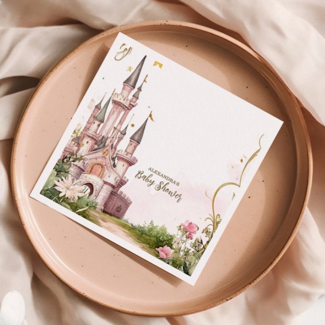 Pink Gold Little Princess Royal Castle Baby Shower Napkin (Creator Uploaded)