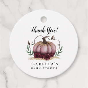 Pink Gold Little Pumpkin Baby Shower Favour Tags