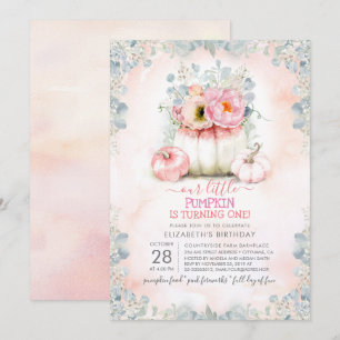 Pink Gold Little Pumpkin Cute Fall Birthday Party Invitation