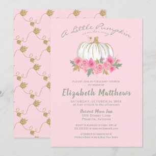 Pink Gold Little Pumpkin Girl Baby Shower Invitation