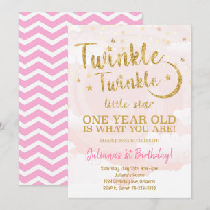 Pink Gold Little Star 1st Birthday Invitation