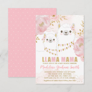 Pink Gold Llama Girl Baby Shower Blush Floral Invitation