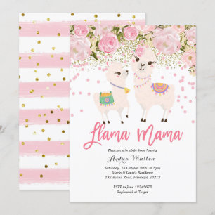 Pink Gold Llama Mama Baby Shower Invitation
