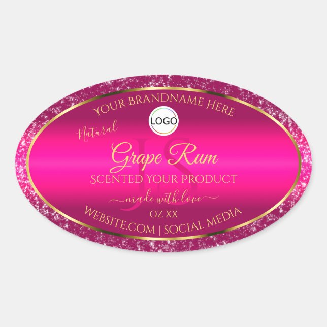 Pink Gold Logo and Initials Glitter Product Labels (Front)