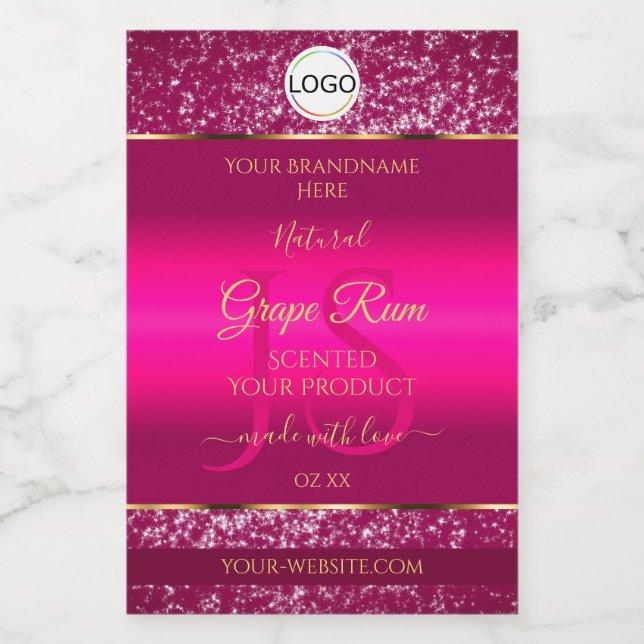 Pink Gold Logo and Initials Glitter Product Labels (Single Label)