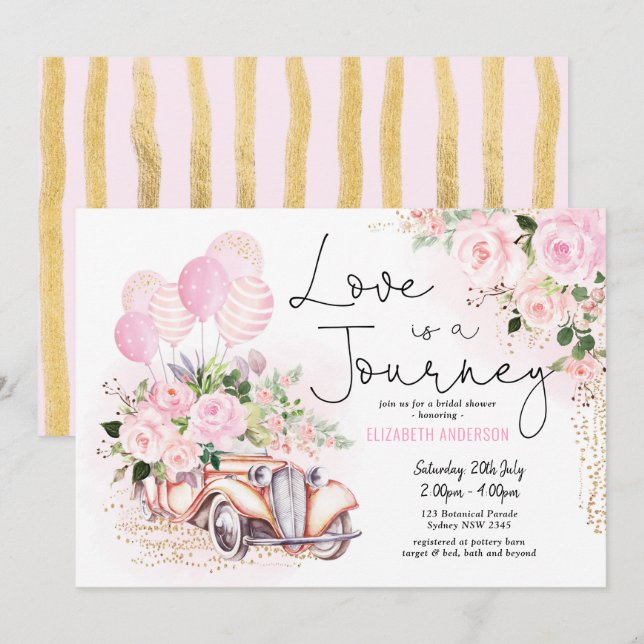 Pink Gold Love is a Journey Travel Bridal Shower Invitation (Front/Back)