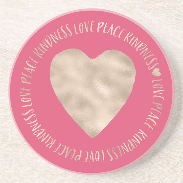 Pink Gold Love Peace Kindness Heart Coaster (Front)