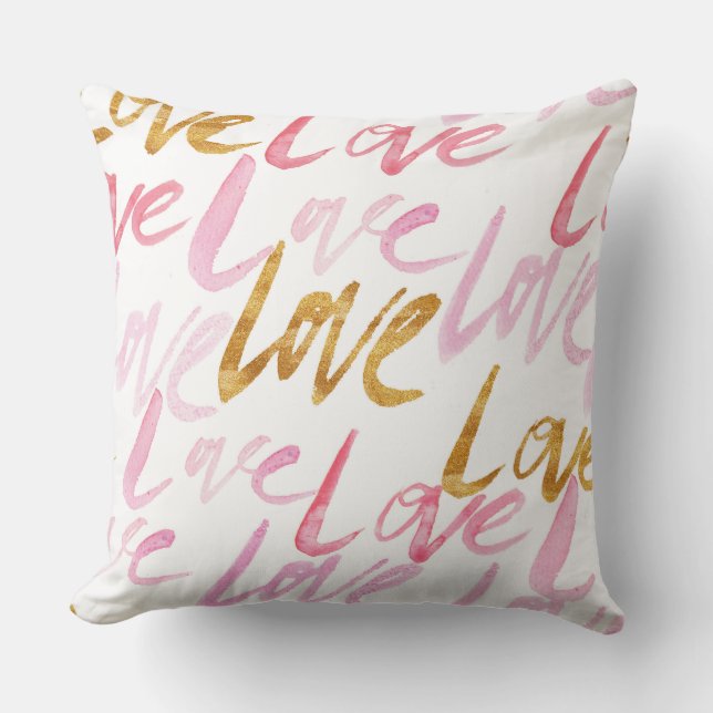 Pink & Gold Love Throw Pillow (Front)