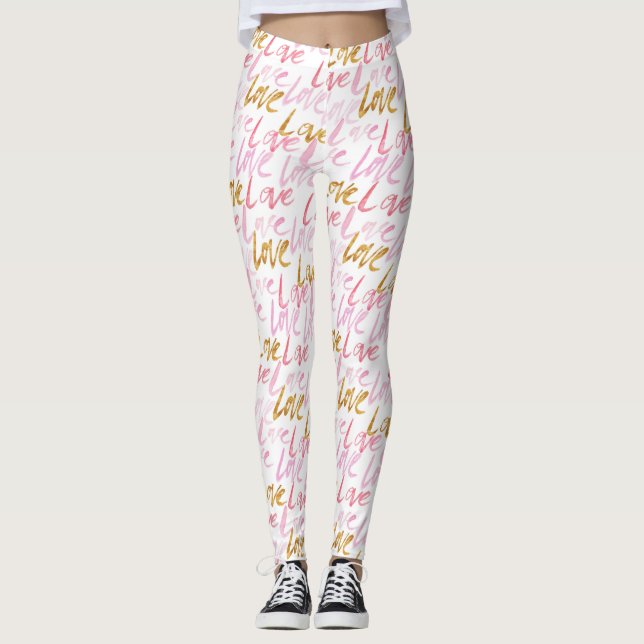 Pink & Gold LOVE Women's Leggings (Front)