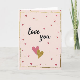 Pink Gold Love You Hearts Card