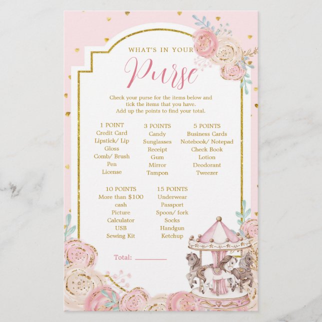 Pink & Gold Magical Carousel What's In Your Purse (Front)