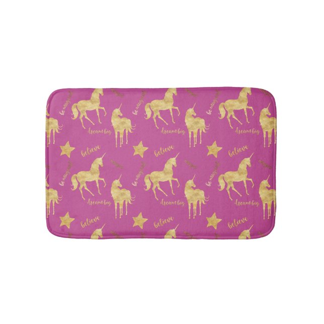 Pink Gold Magical Unicorn  Bath Mat (Front)