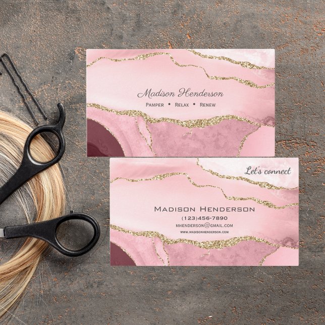 Pink Gold Marble Agate Beauty Business Cards (Creator Uploaded)