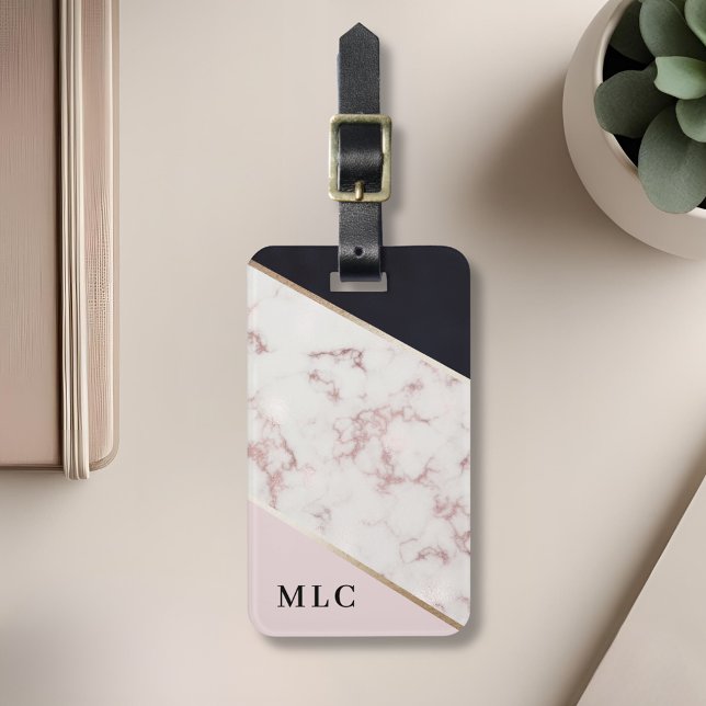 Pink Gold Marble Custom Monogram Luggage Tag (Creator Uploaded)