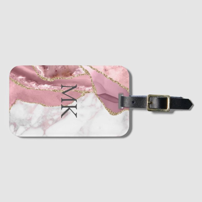 Pink Gold Marble Effect Chic Luggage Tag (Front Horizontal)