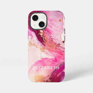 pink gold marble glitter personalised name  iPhone 13 mini case