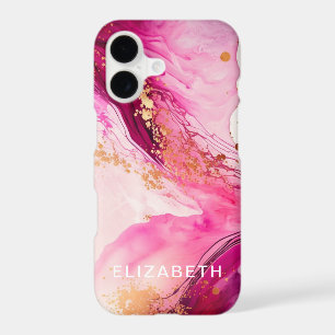 pink gold marble glitter personalized name
