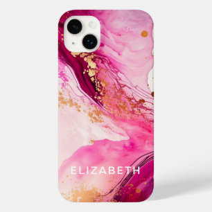 pink gold marble glitter personalized name  Case-Mate iPhone 14 plus case