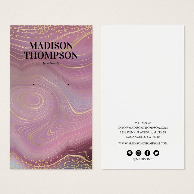 Pink Gold Marble Jewellery Earring Holder (Front & Back)