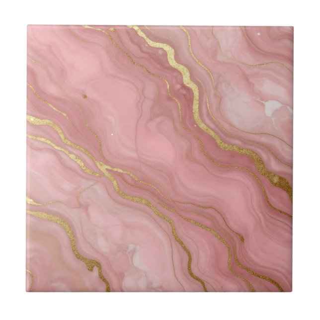 Pink Gold Marble Luxury Abstract Tile (Front)