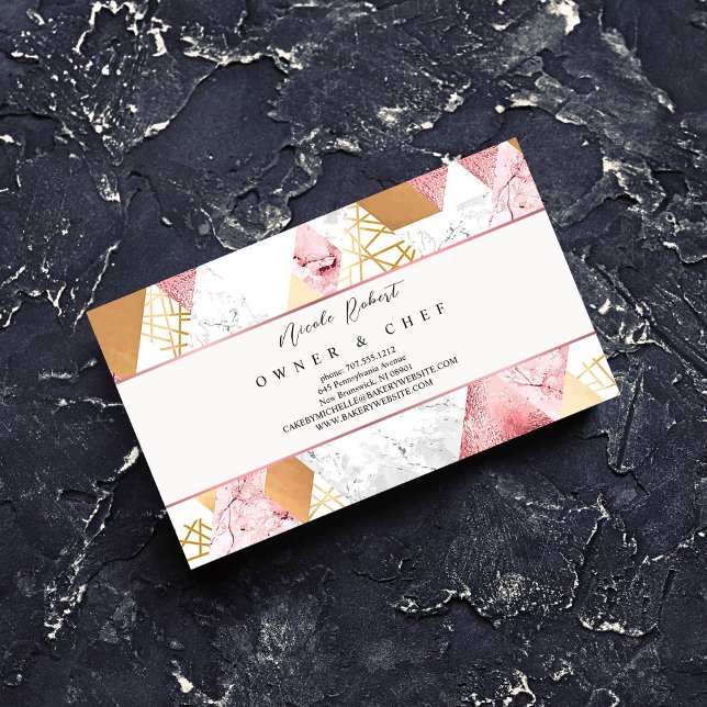 pink gold marble Patisserie Pastry Chef Bakery  Business Card (Creator Uploaded)