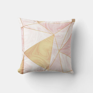 Pink & Gold Marble Poly Geometric Triangles Cushion