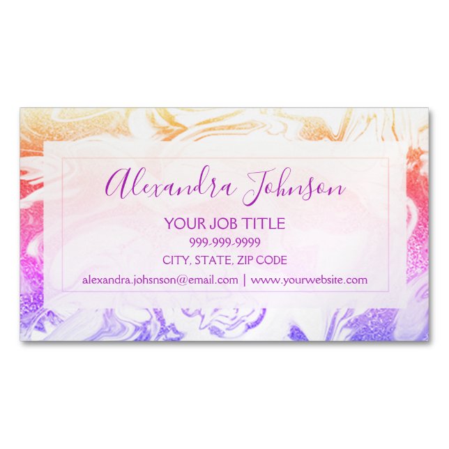 Pink & Gold Marble Stone Professional Modern Magnetic Business Card (Front)