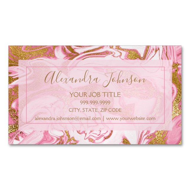 Pink & Gold Marble Stone Professional Modern Magnetic Business Card (Front)