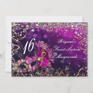 Pink & Gold Masquerade Costume Mask Birthday Party Invitation