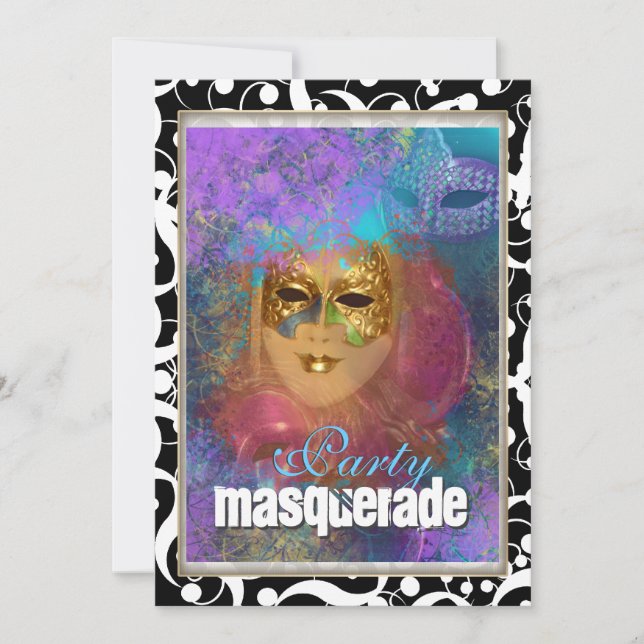 Pink gold "masquerade party" birthday carnival invitation (Front)